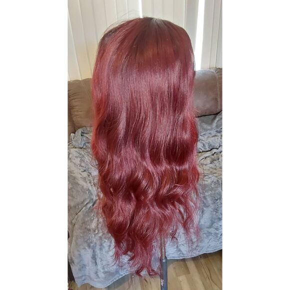 Nice Lace Front Dark Burgundy 26" Long Synthetic Wavy Wig - Picture 2 of 5